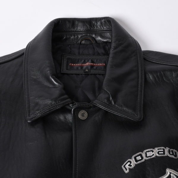 RocaweaR Rocawea Leather Jacket Jay-Z Black Leather Polyester Size XL Antique Silver Hardware Good Condition Used 4a001421