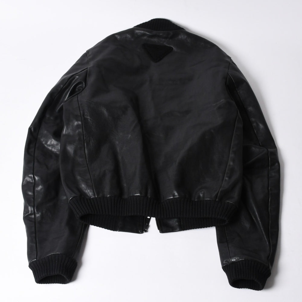 PRADA プラダ Black ブラック Leather Jacket レザージャケット Size50 サイズ50 CN 180/100 A 美品 中古 4a000484