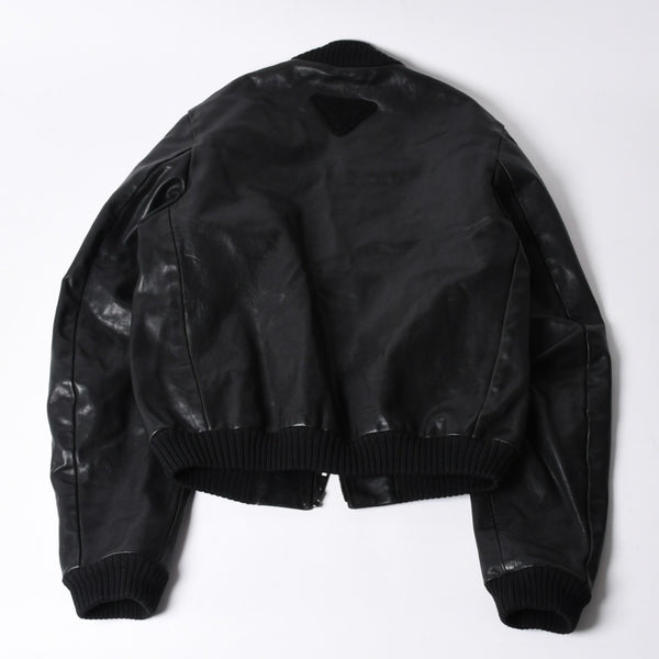 PRADA プラダ Black ブラック Leather Jacket レザージャケット Size50 サイズ50 CN 180/100 A 美品 中古 4a000484