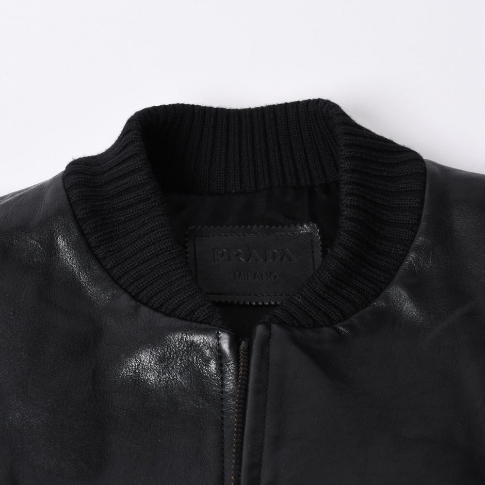PRADA プラダ Black ブラック Leather Jacket レザージャケット Size50 サイズ50 CN 180/100 A 美品 中古 4a000484