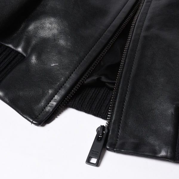 PRADA プラダ Black ブラック Leather Jacket レザージャケット Size50 サイズ50 CN 180/100 A 美品 中古 4a000484