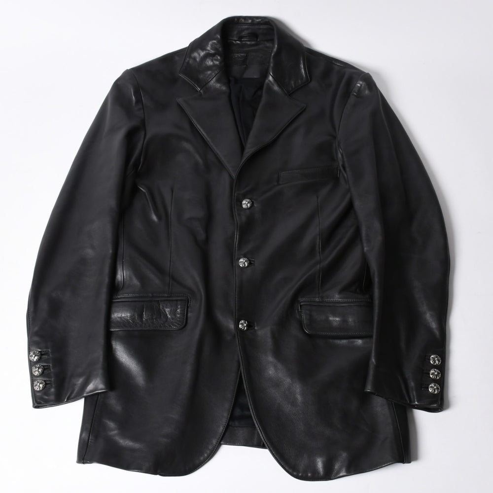 CHROME HEARTS クロムハーツ 3B レザーテーラードジャケット サイズM シングル クロスボールボタン ブラック 美品 中古 4a001537