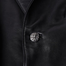 画像をギャラリービューアに読み込む, CHROME HEARTS クロムハーツ 3B レザーテーラードジャケット サイズM シングル クロスボールボタン ブラック 美品 中古 4a001537