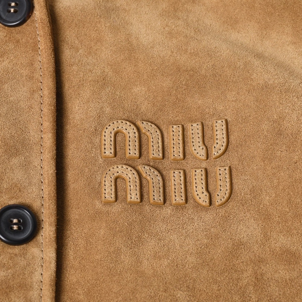 新品未使用 MIUMIU ミュウミュウ ナチュラルスエードジャケット レザージャケット カーキ 36 WOMEN 現行 4a001372