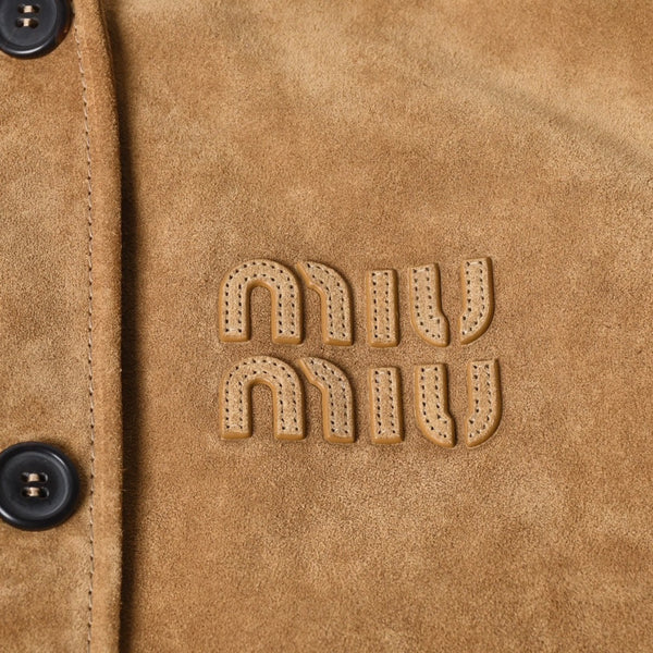 新品未使用 MIUMIU ミュウミュウ ナチュラルスエードジャケット レザージャケット カーキ 36 WOMEN 現行 4a001372