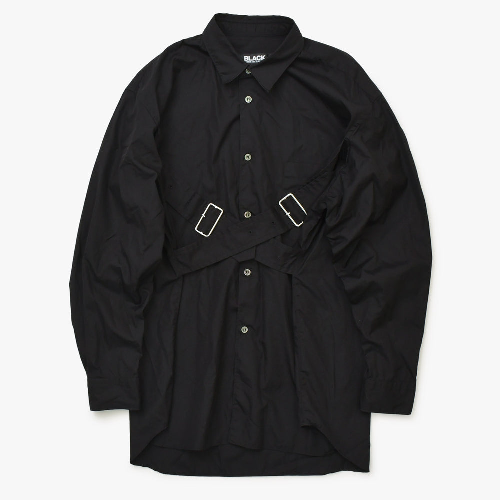 極美品 BLACK COMME des GARCONS ブラックコムデギャルソン ブラック黒 長袖シャツ ベルト Sサイズ 1P-B003 美品 4a001380