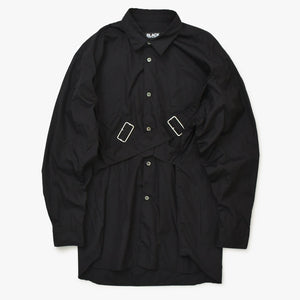 極美品 BLACK COMME des GARCONS ブラックコムデギャルソン ブラック黒 長袖シャツ ベルト Sサイズ 1P-B003 美品 4a001380