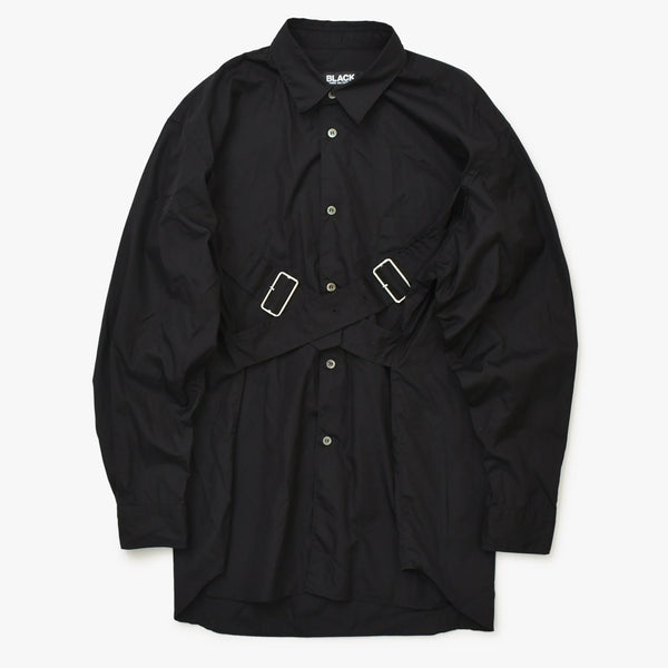 極美品 BLACK COMME des GARCONS ブラックコムデギャルソン ブラック黒 長袖シャツ ベルト Sサイズ 1P-B003 美品 4a001380