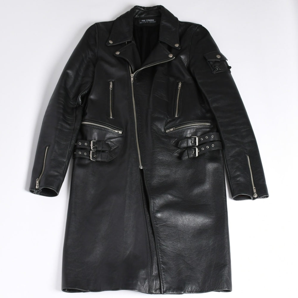 極美品 RAF SIMONS ラフシモンズ 98-99AW レザーライダースコート 超希少品 ブラック サイズ50 中古 4a001383