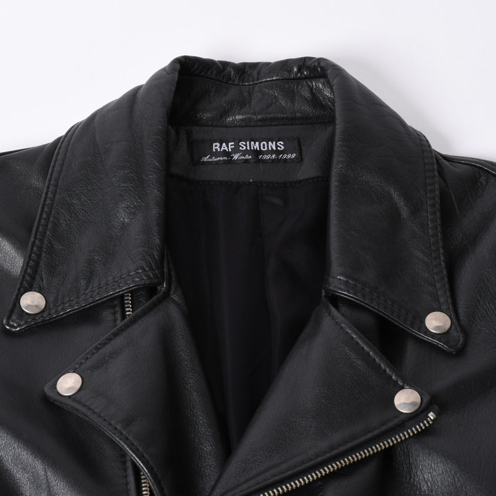 極美品 RAF SIMONS ラフシモンズ 98-99AW レザーライダースコート 超希少品 ブラック サイズ50 中古 4a001383