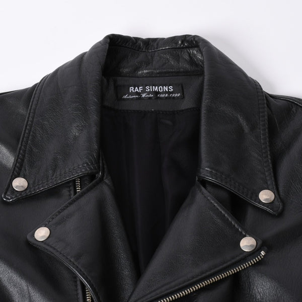 極美品 RAF SIMONS ラフシモンズ 98-99AW レザーライダースコート 超希少品 ブラック サイズ50 中古 4a001383