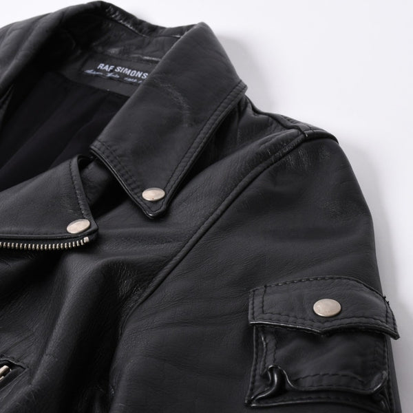 極美品 RAF SIMONS ラフシモンズ 98-99AW レザーライダースコート 超希少品 ブラック サイズ50 中古 4a001383