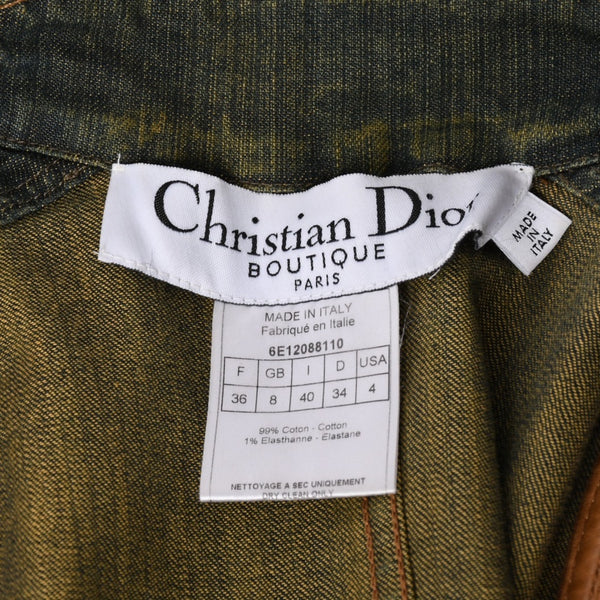 極美品 Christian Dior クリスチャンディオール デニムレザー切替ワンピース ジョンガリアーノ デニム地 カーフレザー ウォッシュ加工 中古 4a001963