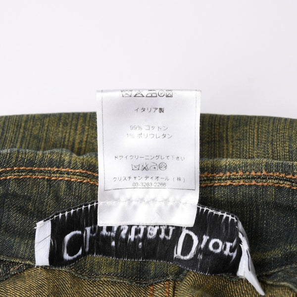 極美品 Christian Dior クリスチャンディオール デニムレザー切替ワンピース ジョンガリアーノ デニム地 カーフレザー ウォッシュ加工 中古 4a001963