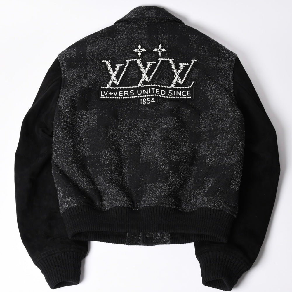 新品同様品 LOUIS VUITTON ルイヴィトン ミックスレザー バーシティブルゾン ジャケット サイズ46 1AHBUU コットン ゴートスキン 中古 4a002119