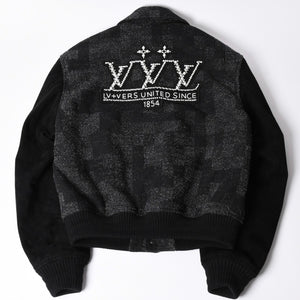 新品同様品 LOUIS VUITTON ルイヴィトン ミックスレザー バーシティブルゾン ジャケット サイズ46 1AHBUU コットン ゴートスキン 中古 4a002119