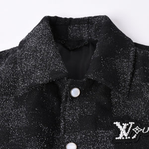 新品同様品 LOUIS VUITTON ルイヴィトン ミックスレザー バーシティブルゾン ジャケット サイズ46 1AHBUU コットン ゴートスキン 中古 4a002119