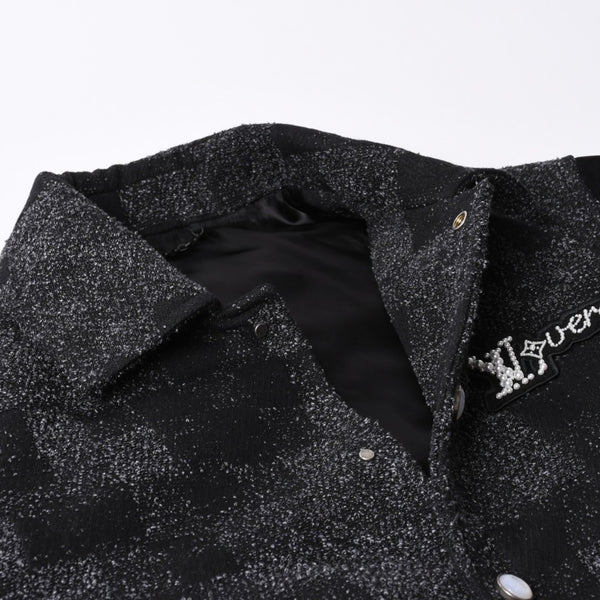 新品同様品 LOUIS VUITTON ルイヴィトン ミックスレザー バーシティブルゾン ジャケット サイズ46 1AHBUU コットン ゴートスキン 中古 4a002119