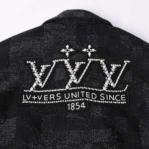 新品同様品 LOUIS VUITTON ルイヴィトン ミックスレザー バーシティブルゾン ジャケット サイズ46 1AHBUU コットン ゴートスキン 中古 4a002119