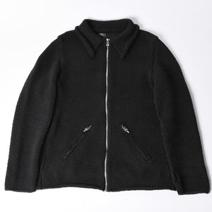 Very Good Condition CHROME HEARTS Dagger Zip Heavy Gauge Knit Jacket Black Cashmere Silver Hardware Dagger Cross Patch Triple Cross Used 4a001956