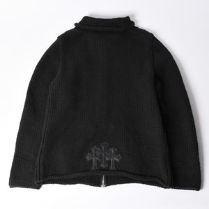 Very Good Condition CHROME HEARTS Dagger Zip Heavy Gauge Knit Jacket Black Cashmere Silver Hardware Dagger Cross Patch Triple Cross Used 4a001956