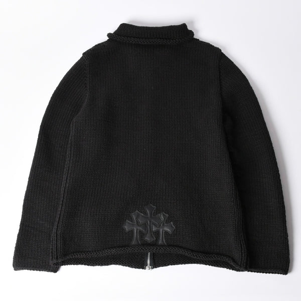 Very Good Condition CHROME HEARTS Dagger Zip Heavy Gauge Knit Jacket Black Cashmere Silver Hardware Dagger Cross Patch Triple Cross Used 4a001956