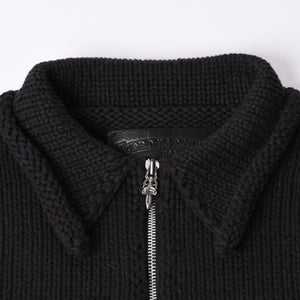 Very Good Condition CHROME HEARTS Dagger Zip Heavy Gauge Knit Jacket Black Cashmere Silver Hardware Dagger Cross Patch Triple Cross Used 4a001956