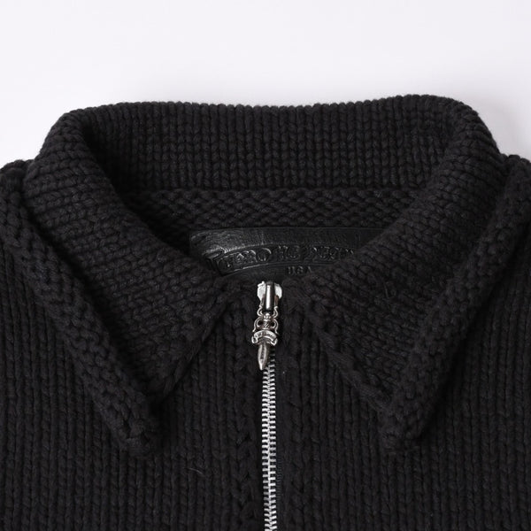 Very Good Condition CHROME HEARTS Dagger Zip Heavy Gauge Knit Jacket Black Cashmere Silver Hardware Dagger Cross Patch Triple Cross Used 4a001956