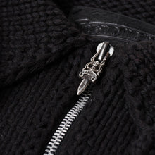 画像をギャラリービューアに読み込む, 極美品 CHROME HEARTS クロムハーツ ダガージップヘビーゲージニットジャケット ブラック カシミヤ シルバー金具 ダガー クロスパッチ トリプルクロス 中古 4a001956
