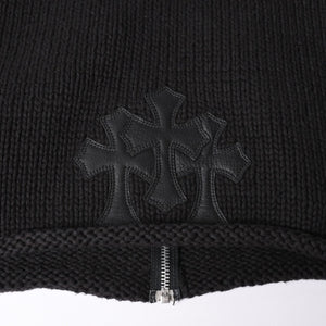 Very Good Condition CHROME HEARTS Dagger Zip Heavy Gauge Knit Jacket Black Cashmere Silver Hardware Dagger Cross Patch Triple Cross Used 4a001956