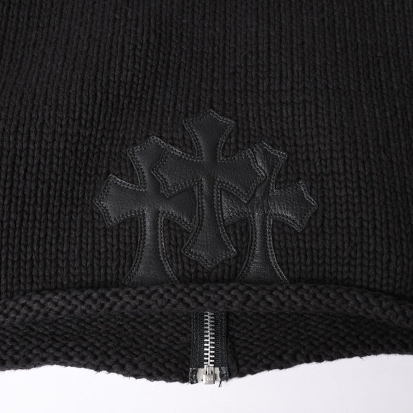 Very Good Condition CHROME HEARTS Dagger Zip Heavy Gauge Knit Jacket Black Cashmere Silver Hardware Dagger Cross Patch Triple Cross Used 4a001956