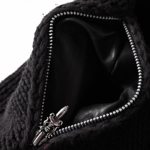 Very Good Condition CHROME HEARTS Dagger Zip Heavy Gauge Knit Jacket Black Cashmere Silver Hardware Dagger Cross Patch Triple Cross Used 4a001956
