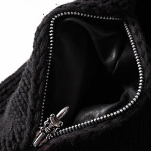 画像をギャラリービューアに読み込む, 極美品 CHROME HEARTS クロムハーツ ダガージップヘビーゲージニットジャケット ブラック カシミヤ シルバー金具 ダガー クロスパッチ トリプルクロス 中古 4a001956