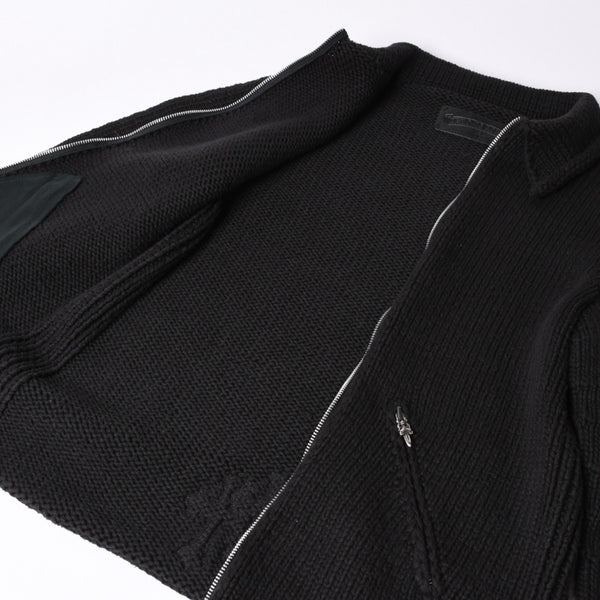 Very Good Condition CHROME HEARTS Dagger Zip Heavy Gauge Knit Jacket Black Cashmere Silver Hardware Dagger Cross Patch Triple Cross Used 4a001956