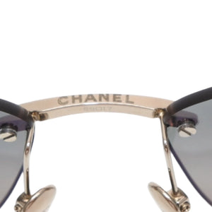 極美品 CHANEL シャネル リムレス サングラス ココマーク グレー チタン製 ケース付き キャッツアイ型レンズ 美品 中古 4a001385