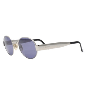 CHANEL Metal Frame Sunglasses Silver Frame Blue Gray Lens 45002 Good Condition Used 4a001386
