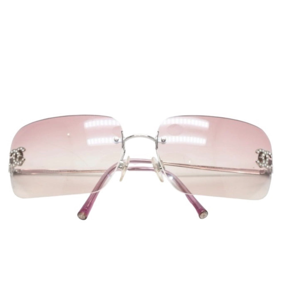 CHANEL シャネル リムレス サングラス ココマーク ラインストーン ピンクレンズ 4017-D 62◻︎17 120 美品 中古 4a001384