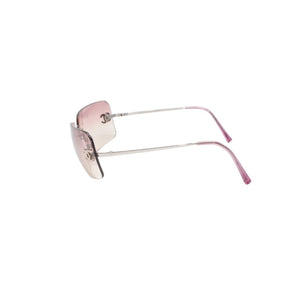 CHANEL rimless sunglasses with Coco Mark rhinestones and pink lenses, model number 4017-D 62◻17 120 Excellent condition Used 4a001384