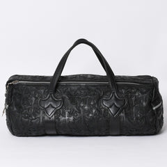 Very Good Condition CHROME HEARTS DUFFLE SML Boston Bag Small Cemetery Cross Black Patch Cross Ball Chain Used 4a001394