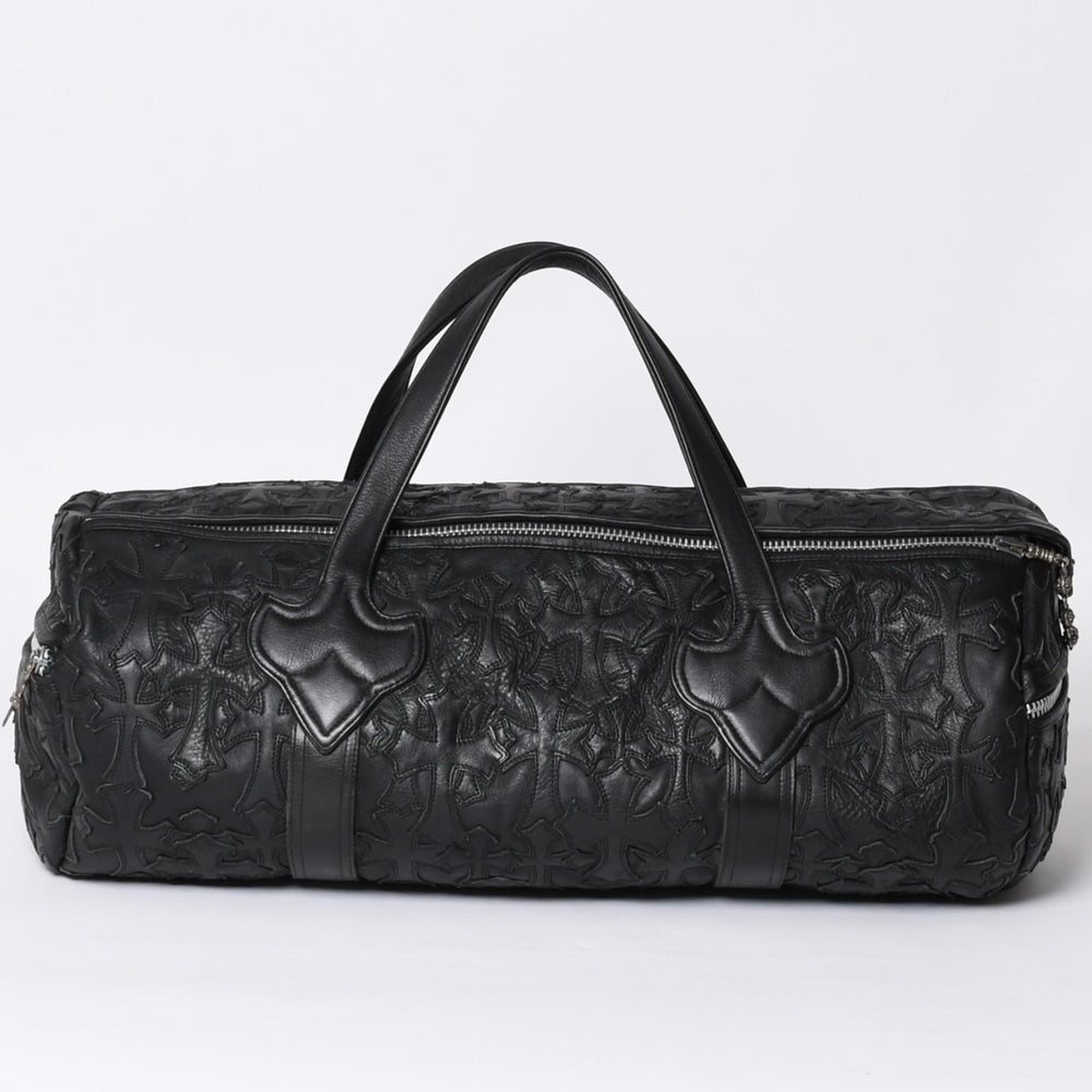 極美品 CHROME HEARTS クロムハーツ DUFFLE SML ボストンバッグ スモール セメタリークロス ブラックパッチ クロスボールチェーン 中古 4a001394