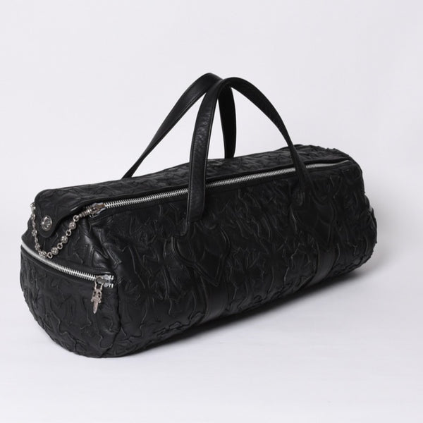 Very Good Condition CHROME HEARTS DUFFLE SML Boston Bag Small Cemetery Cross Black Patch Cross Ball Chain Used 4a001394