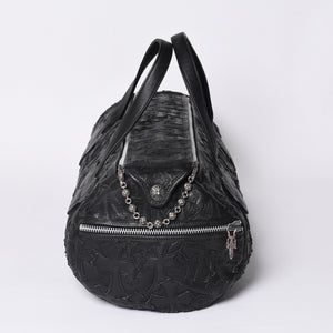 Very Good Condition CHROME HEARTS DUFFLE SML Boston Bag Small Cemetery Cross Black Patch Cross Ball Chain Used 4a001394