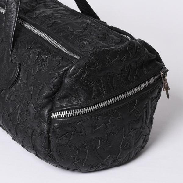 Very Good Condition CHROME HEARTS DUFFLE SML Boston Bag Small Cemetery Cross Black Patch Cross Ball Chain Used 4a001394