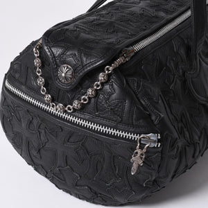 Very Good Condition CHROME HEARTS DUFFLE SML Boston Bag Small Cemetery Cross Black Patch Cross Ball Chain Used 4a001394