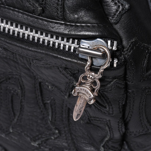 Very Good Condition CHROME HEARTS DUFFLE SML Boston Bag Small Cemetery Cross Black Patch Cross Ball Chain Used 4a001394