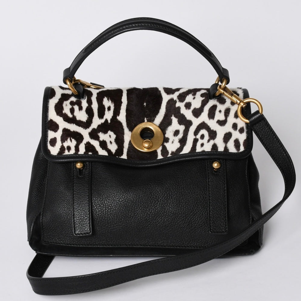 Very good condition YVES SAINT LAURENT YVES SAINT LAURENT Muse toe 2WAY handbag black leopard leather Haraco gold hardware used 4a001104