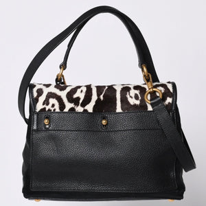 極美品 YVES SAINT LAURENT イヴ サンローラン ミューズトゥ 2WAY ハンドバッグ ブラック レオパード レザー ハラコ ゴールド金具 中古 4a001104