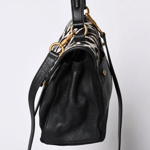 極美品 YVES SAINT LAURENT イヴ サンローラン ミューズトゥ 2WAY ハンドバッグ ブラック レオパード レザー ハラコ ゴールド金具 中古 4a001104