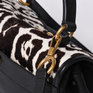 極美品 YVES SAINT LAURENT イヴ サンローラン ミューズトゥ 2WAY ハンドバッグ ブラック レオパード レザー ハラコ ゴールド金具 中古 4a001104