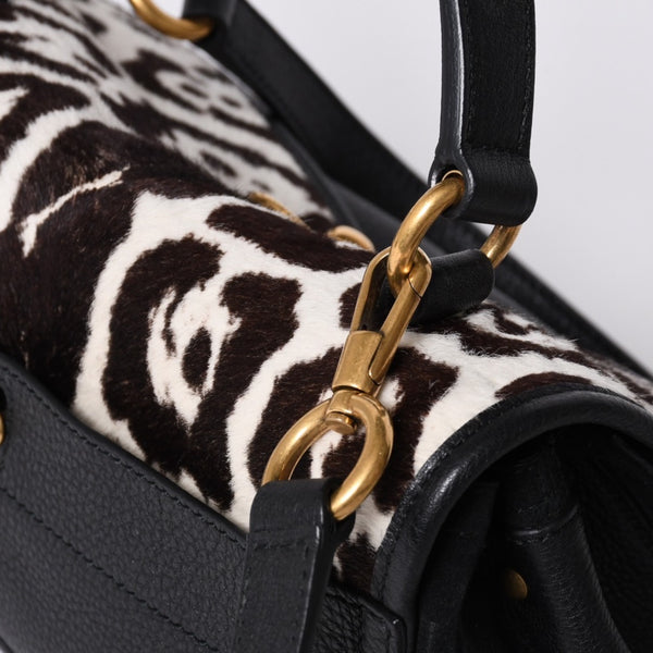 極美品 YVES SAINT LAURENT イヴ サンローラン ミューズトゥ 2WAY ハンドバッグ ブラック レオパード レザー ハラコ ゴールド金具 中古 4a001104